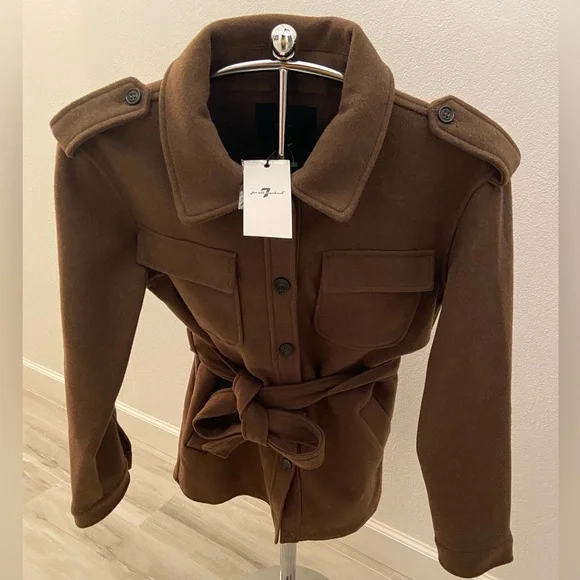 7 For All Mankind Cognac Brown Pea Coat, Sz. M, NWT, $325 MSRP - Picture 7 of 9